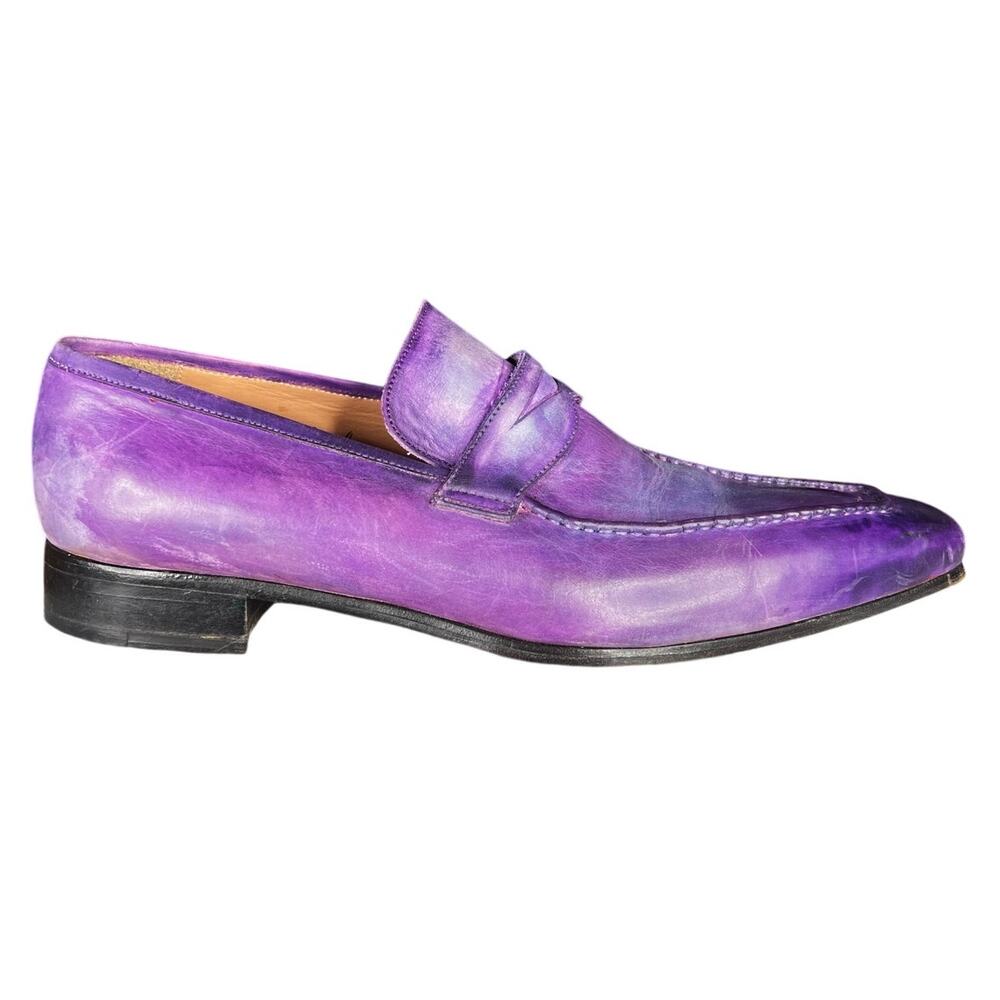 King Latif Men’s Handmade Purple Patina Leather Slip On Dress Shoe Size US 11